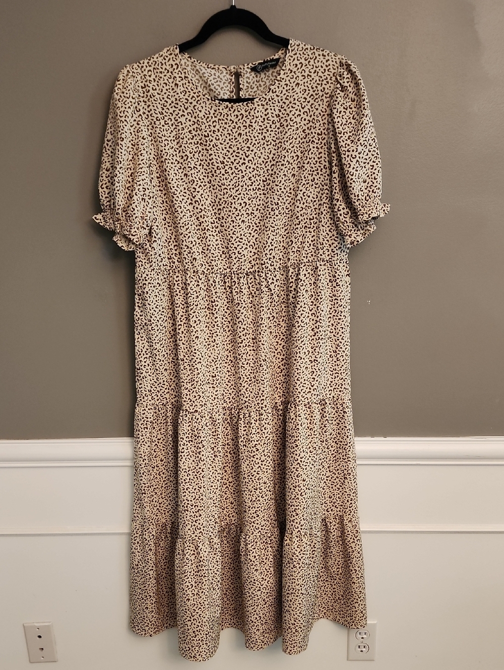 Women’s Cream And Brown Leopard Print Tiered Dress